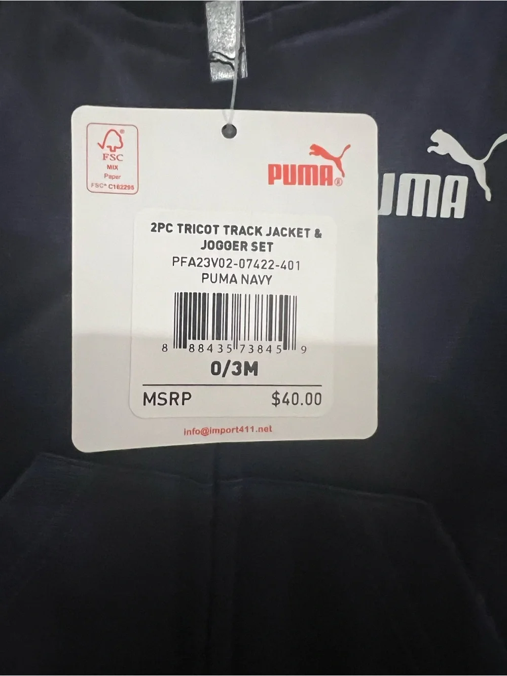 Puma Navy & White Toddler Track Jacket and Pants - Picture 3 of 3